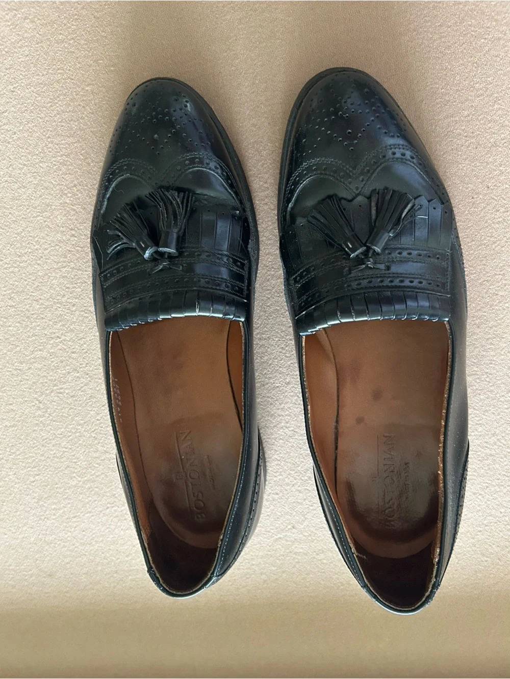 Bostonian Black Leather Tassel Kiltie Loafers